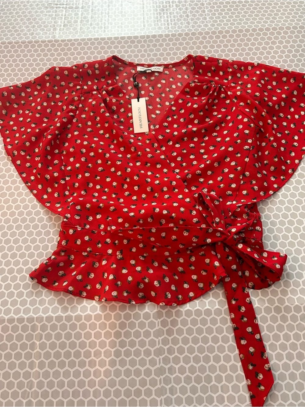 NWT Heartloom  Bright Red Floral Wrap Blouse. Size S